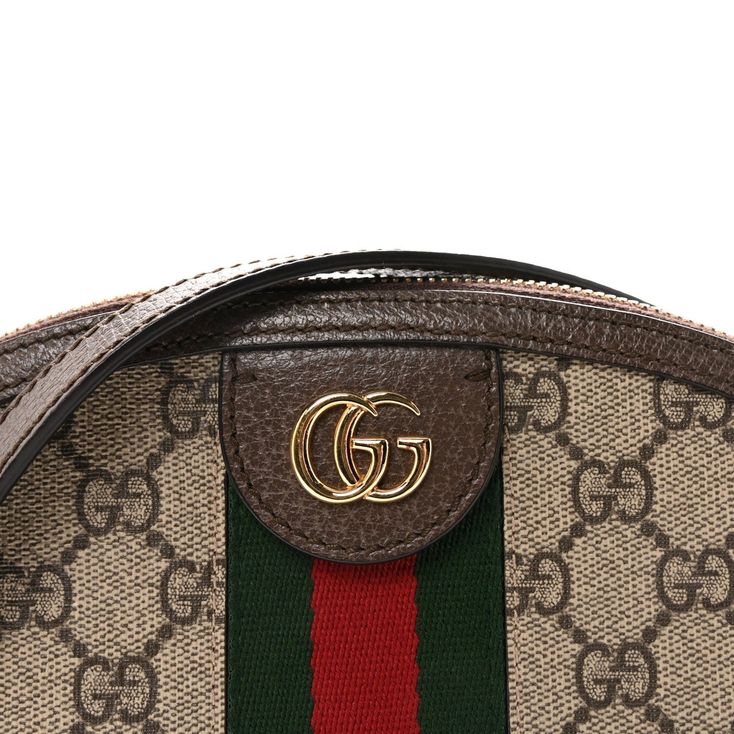 GG Supreme Monogram Textured Dollar Calfskin Web Small Ophidia Dome Shoulder Bag Beige Ebony New Acero