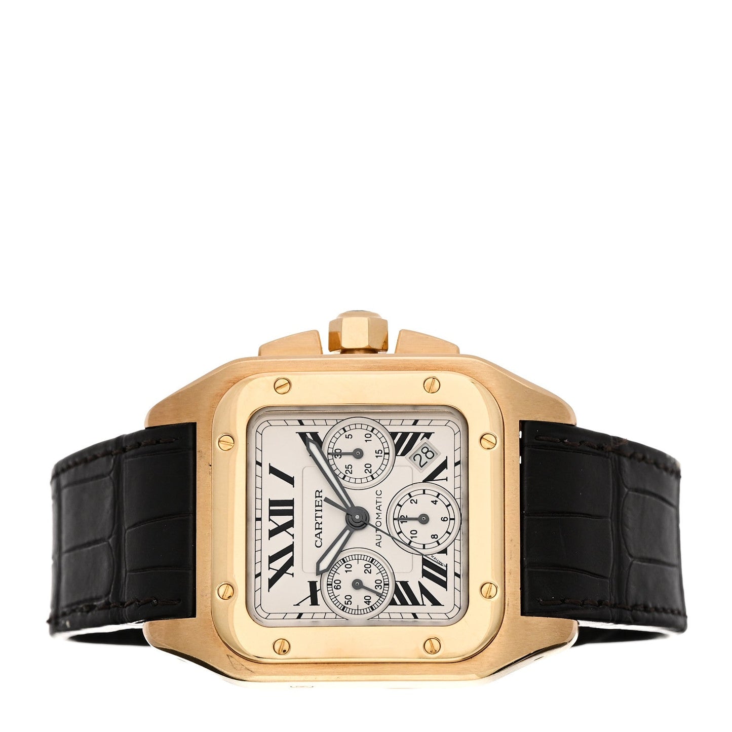 18K Yellow Gold Alligator 41.5mm Santos 100 Chronograph Automatic Watch