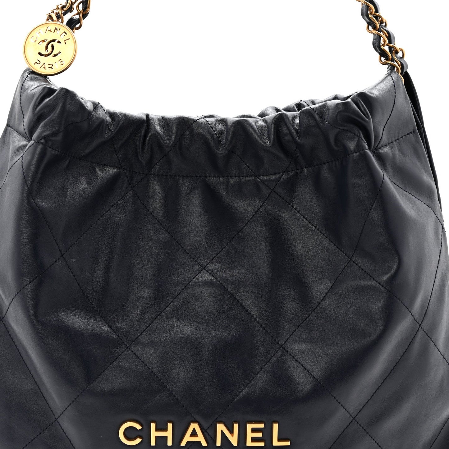 Shiny Calfskin Quilted Chanel 22 Navy Blue