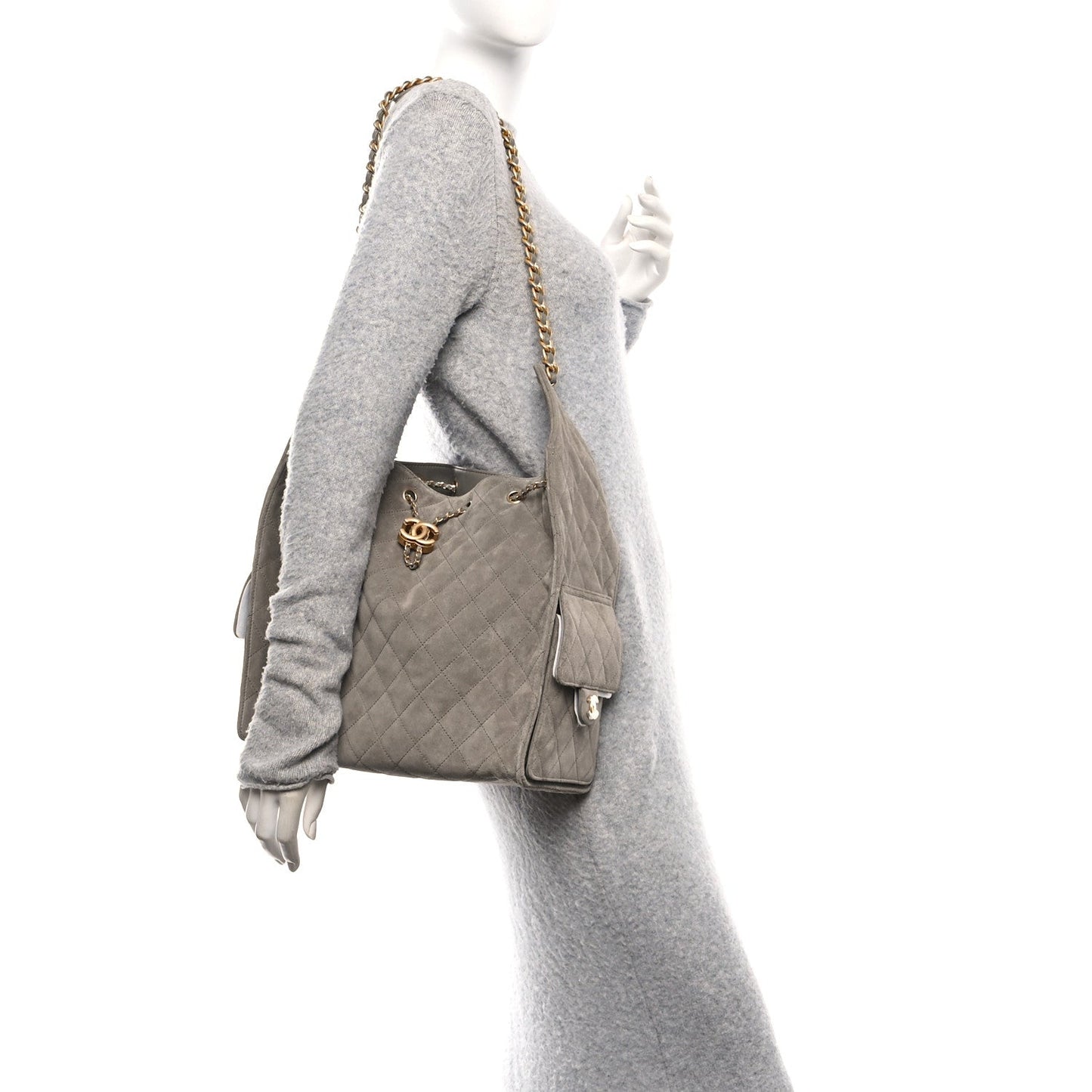 Suede Quilted Medium Chanel 25 Handbag Dark Grey
