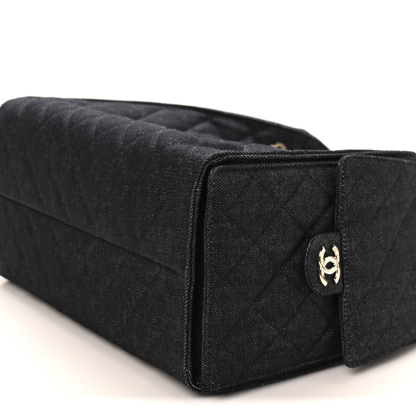 Denim Quilted Medium Chanel 25 Handbag Dark Blue