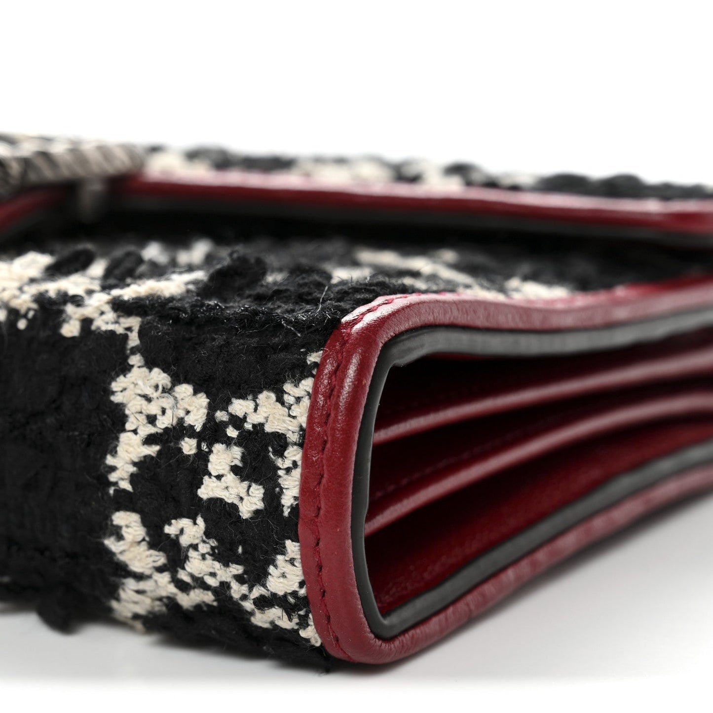 Tweed GG Monogram Mini Dionysus Chain Wallet Black White Romantic Cherry