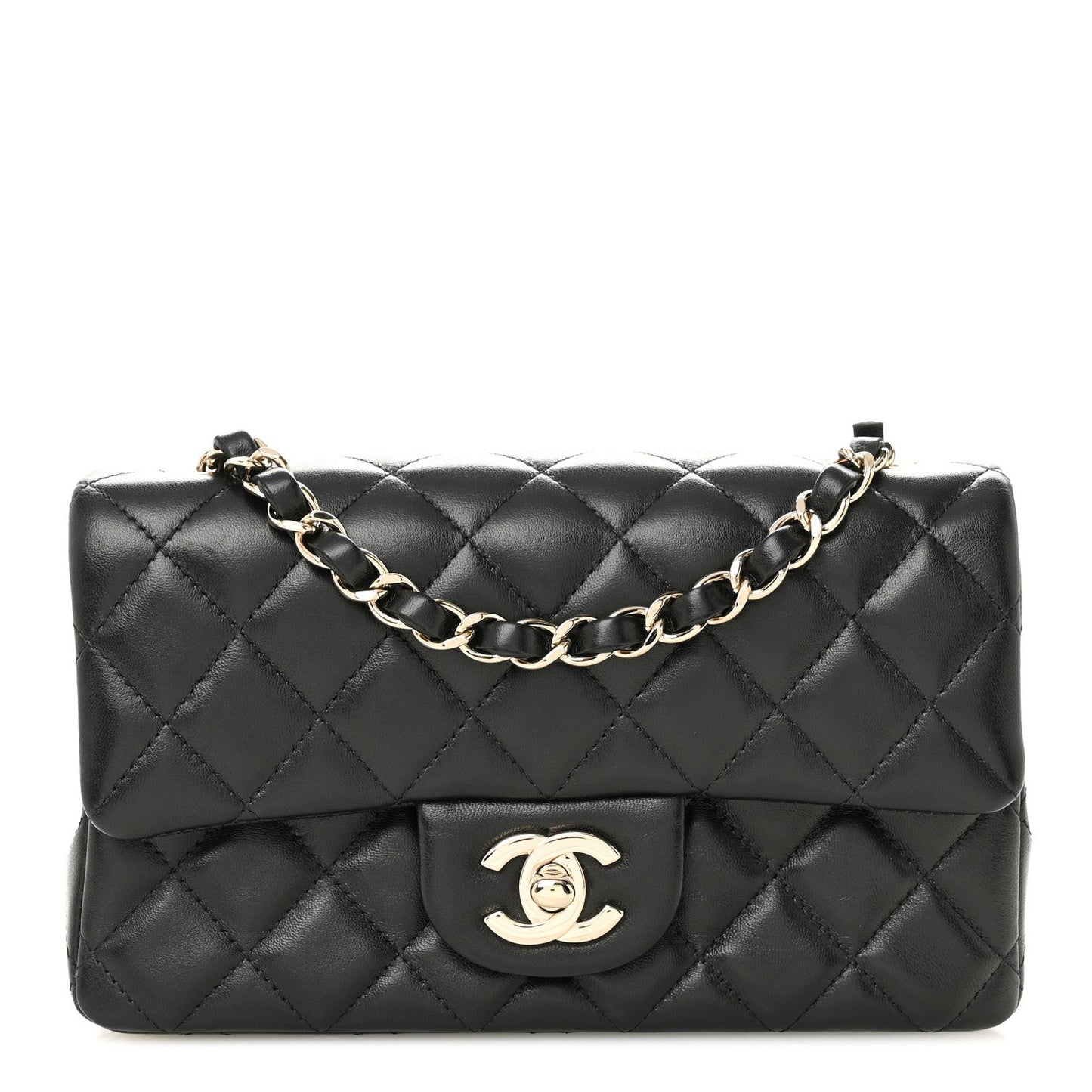 Lambskin Quilted Mini Rectangular Flap Black