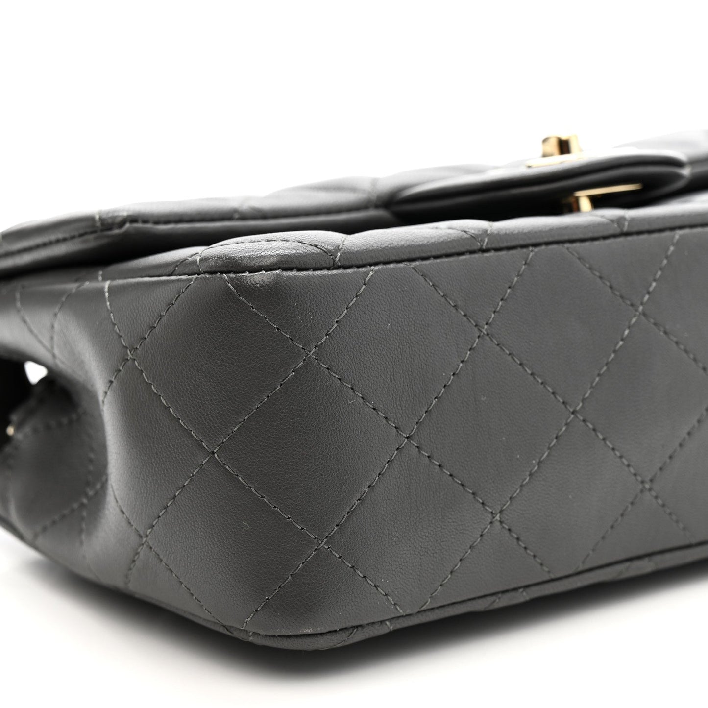 Lambskin Quilted Mini Rectangular Flap Dark Grey