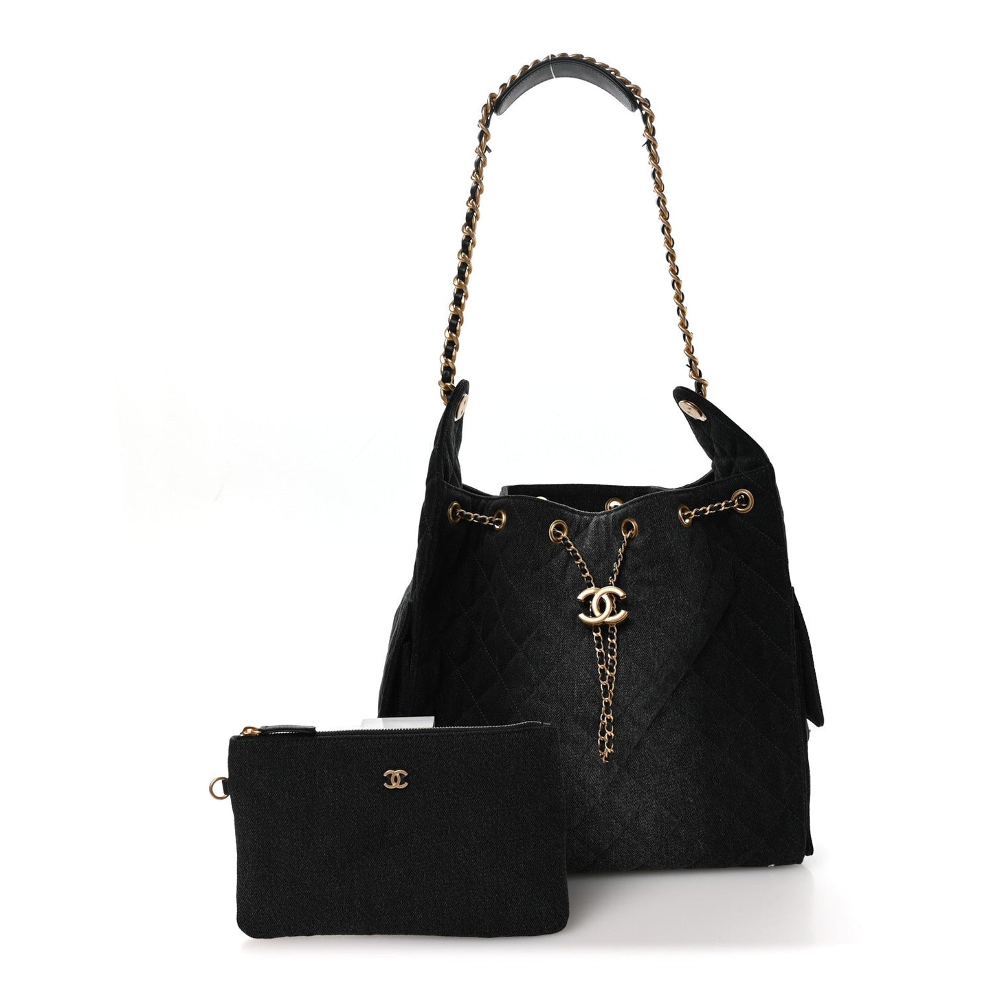 Washed Denim Quilted Medium Chanel 25 Handbag Black