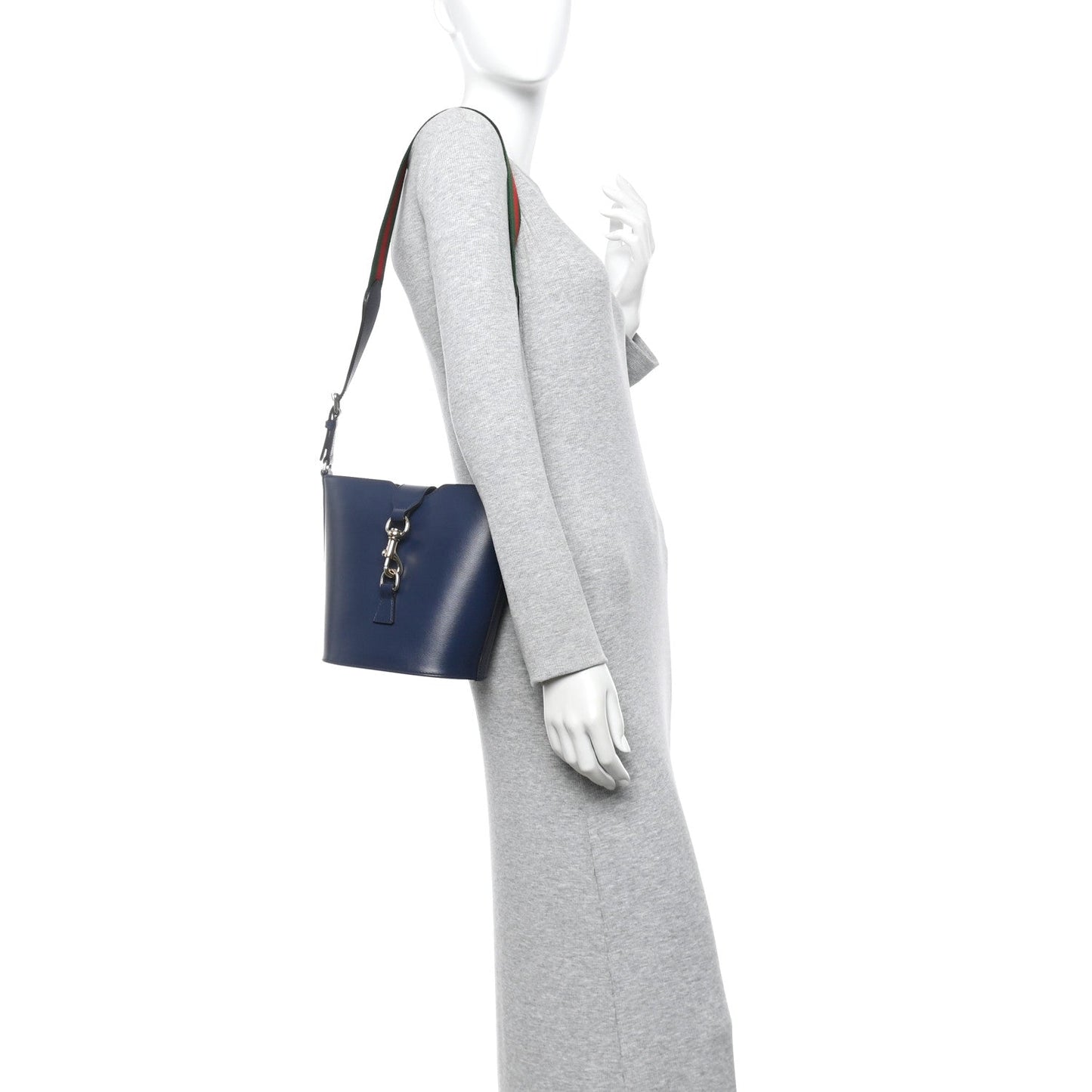 Tritone Calfskin Web Mini Ophidia Bucket Bag Blue