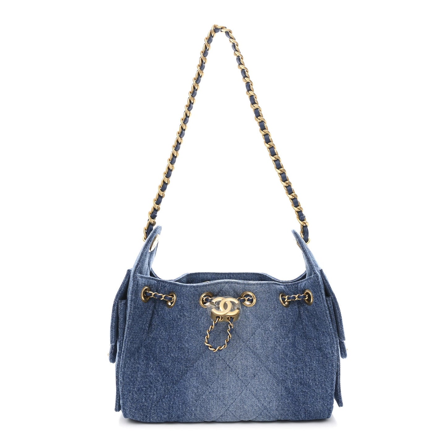 Washed Denim Quilted Mini Chanel 25 Handbag Blue