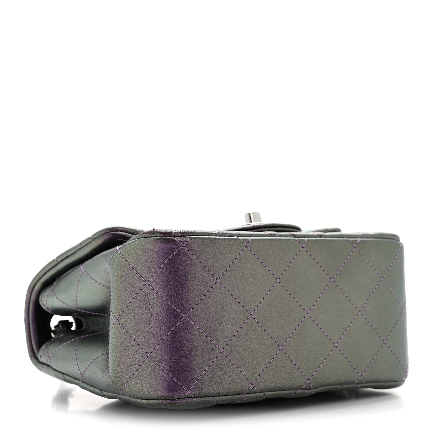 Iridescent Lambskin Quilted Mini Square Flap Dark Purple