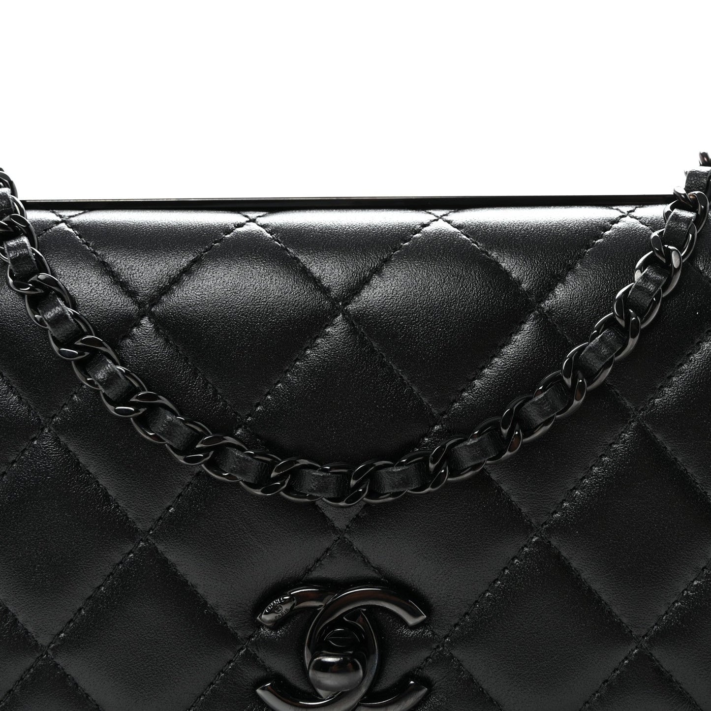 Lambskin Quilted Trendy CC Wallet On Chain WOC So Black