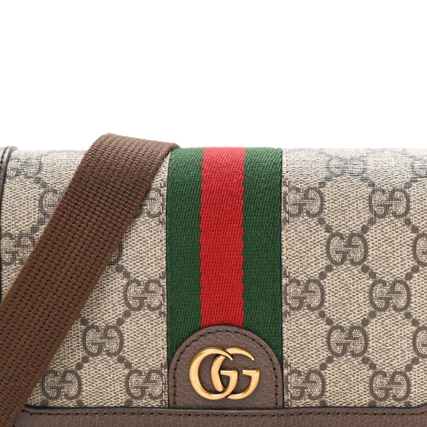 GG Supreme Monogram Web Mini Ophidia Flap Shoulder Bag Brown