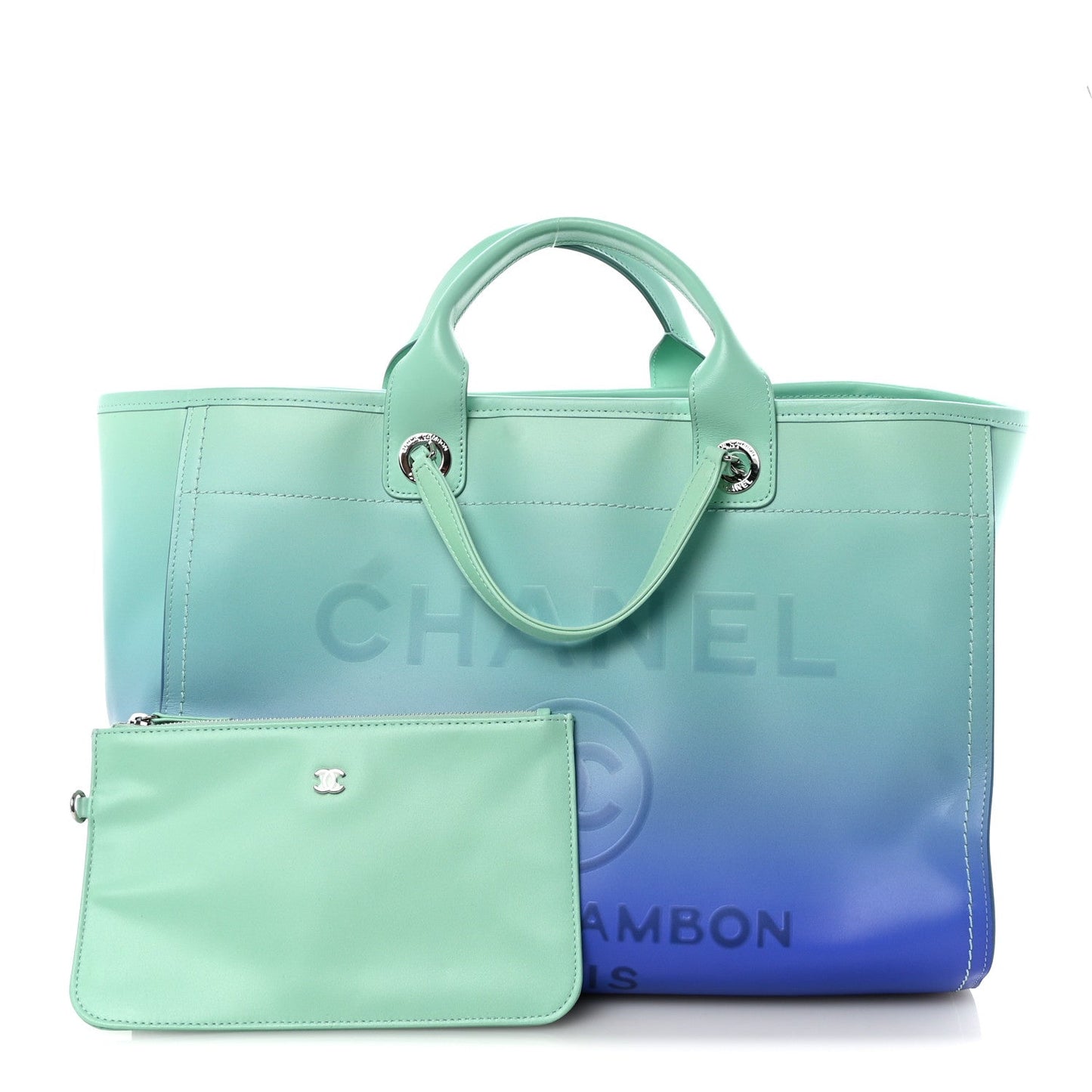 Shaded Calfskin Medium Deauville Tote Light Green Turquoise Purple