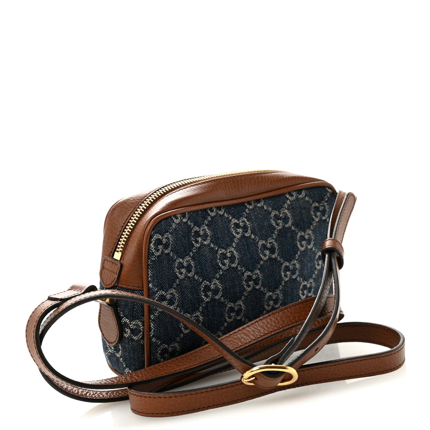 New Denim GG Monogram Dollar Calfskin Mini Ophidia Shoulder Bag Blue Tea Cuir Epilog