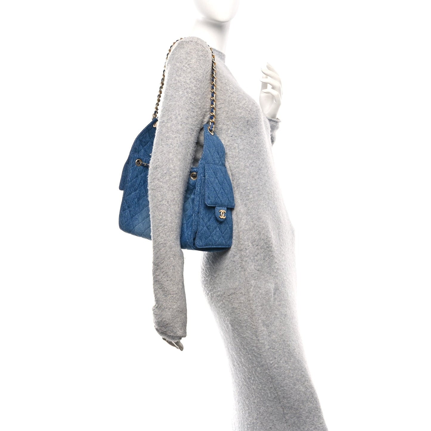 Washed Denim Quilted Small Chanel 25 Handbag Blue