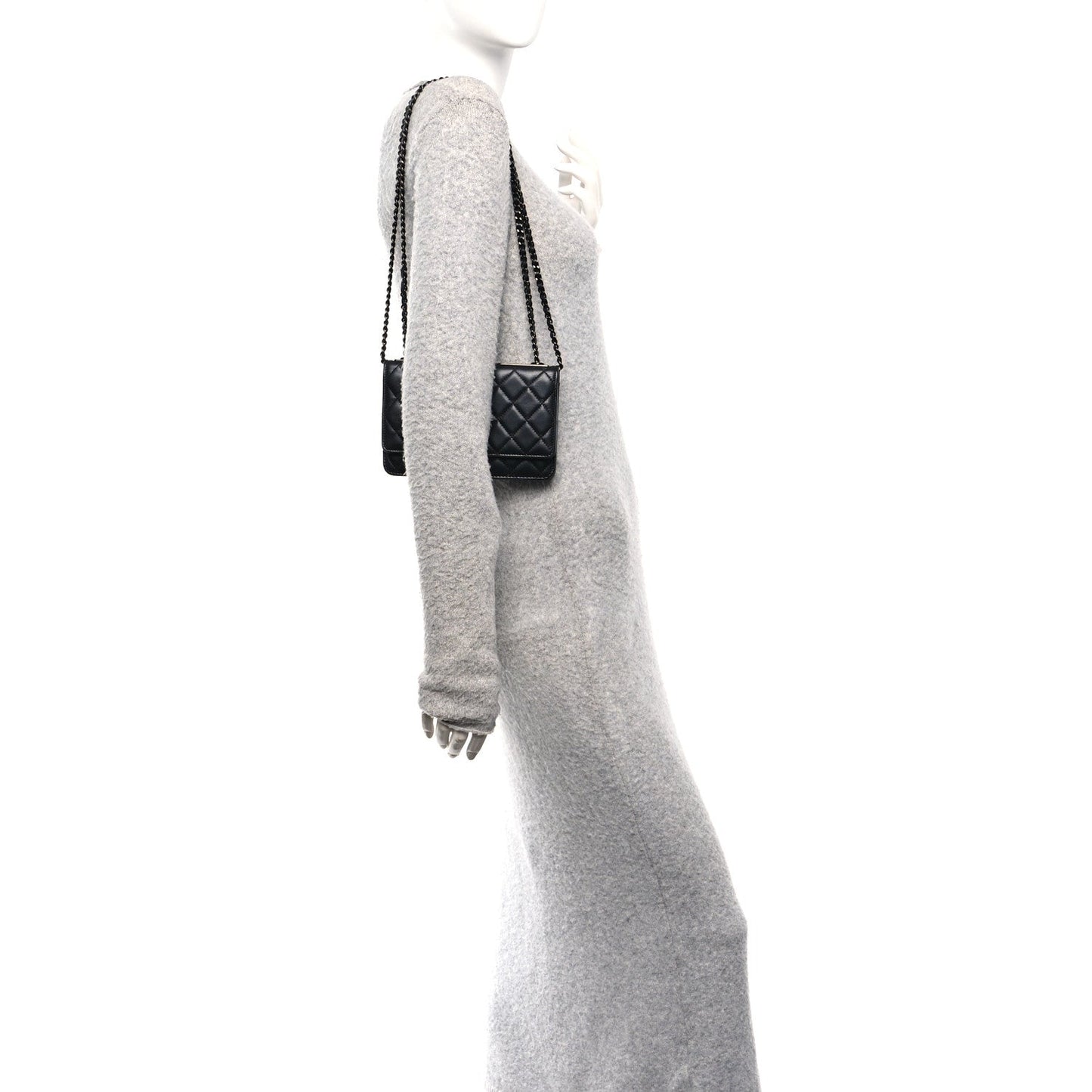 Lambskin Quilted Trendy CC Wallet On Chain WOC So Black