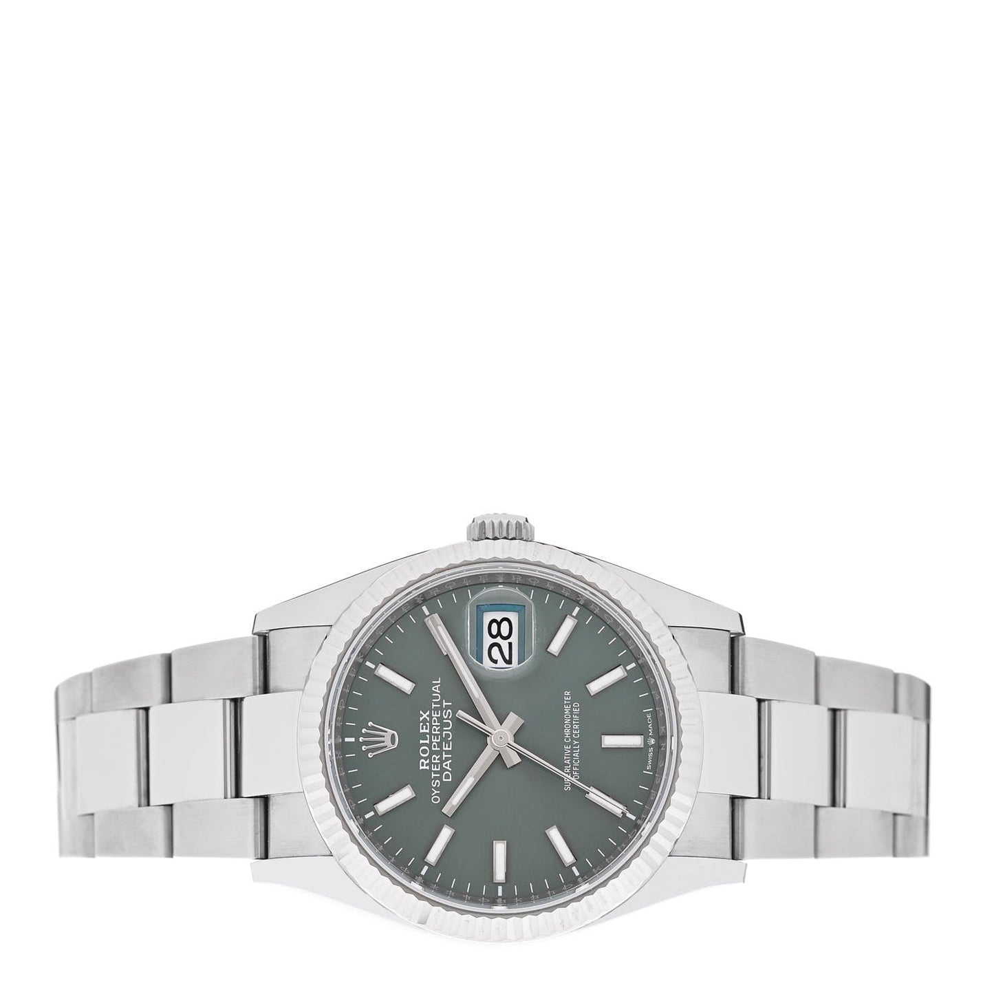 Stainless Steel 18K White Gold 36mm Oyster Perpetual Datejust Watch Mint Green 126234