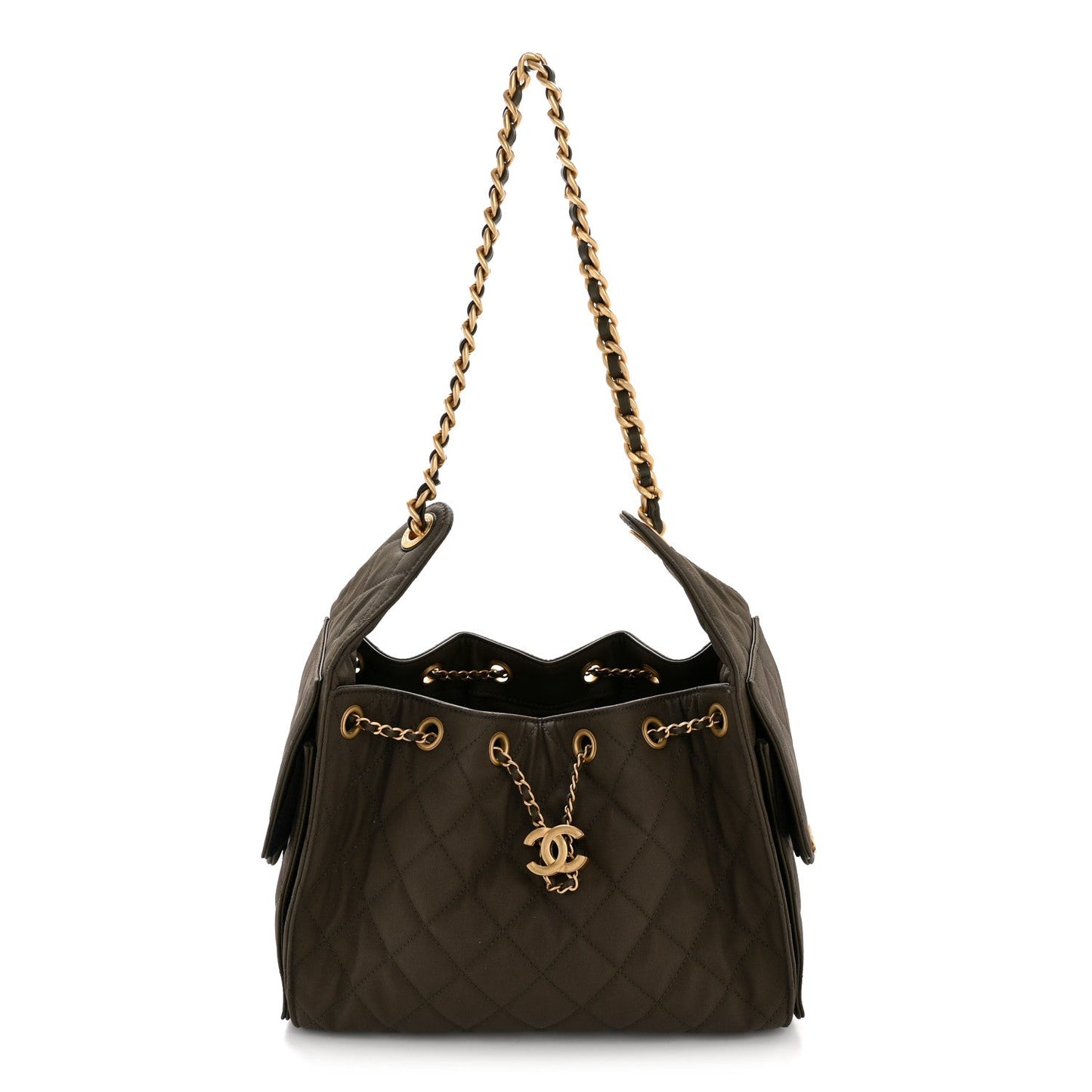Canvas Quilted Small Chanel 25 Handbag Khaki