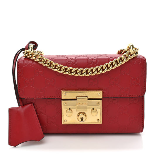 Guccissima Small Padlock Shoulder Bag Hibiscus Red