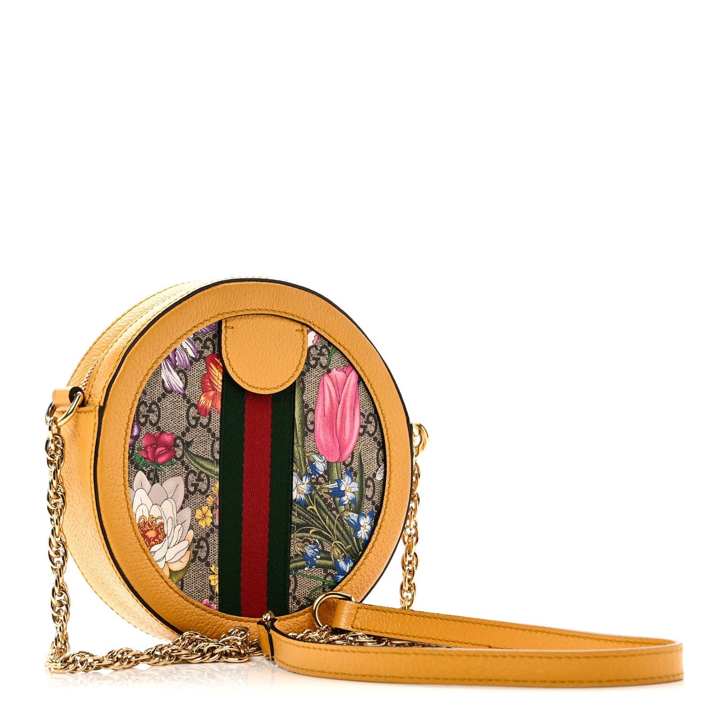 GG Supreme Monogram Flora Web Mini Ophidia Round Shoulder Bag Beige Multicolor Crop