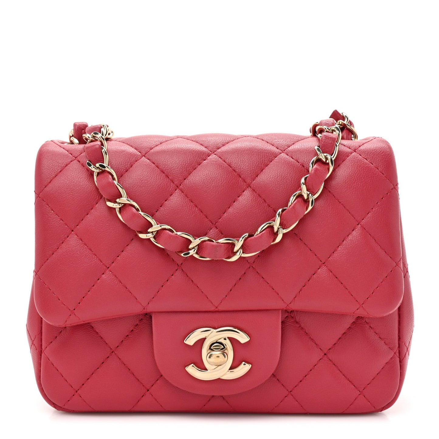 Lambskin Quilted Mini Square Flap Dark Pink