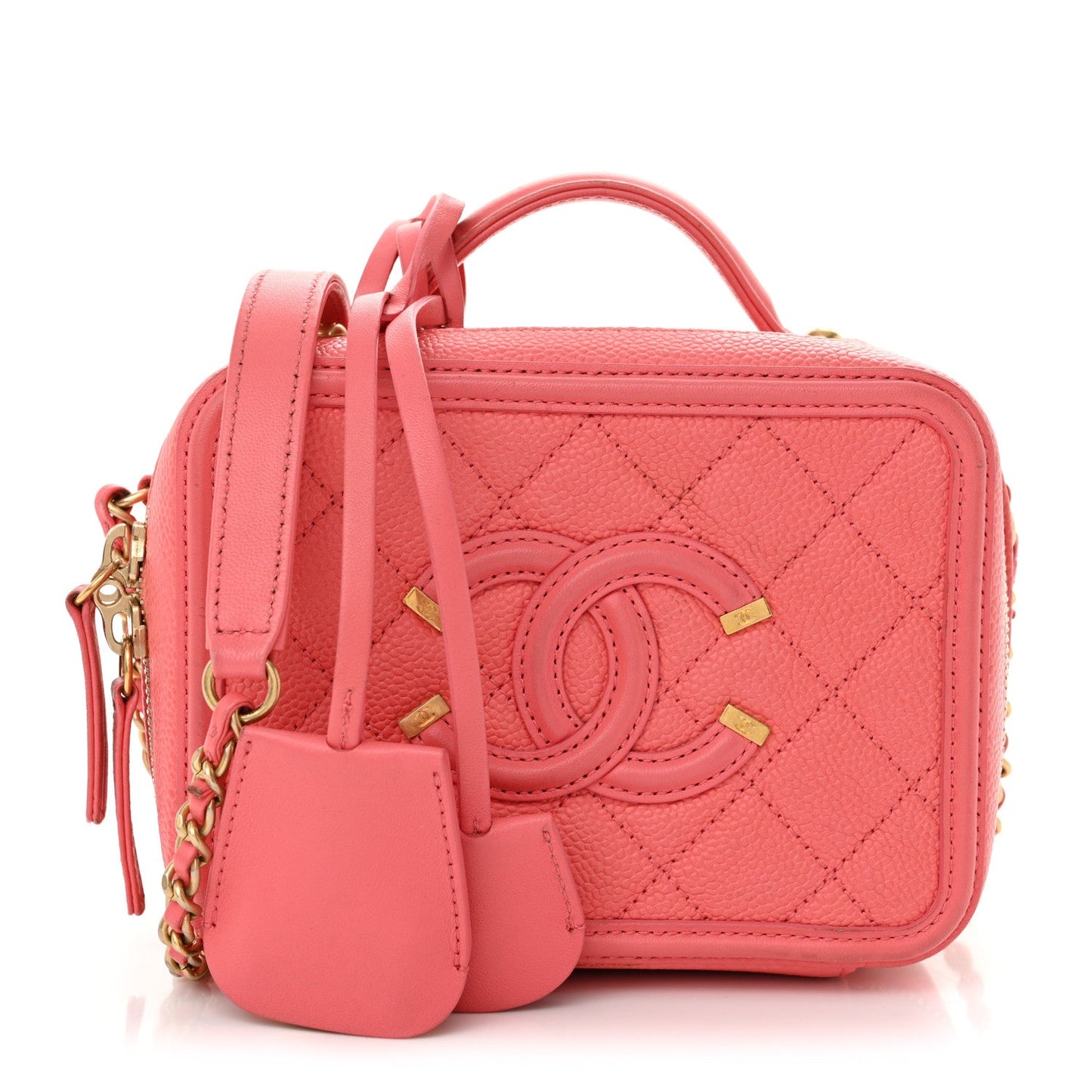 Caviar Quilted Small CC Filigree Vanity Case Coral