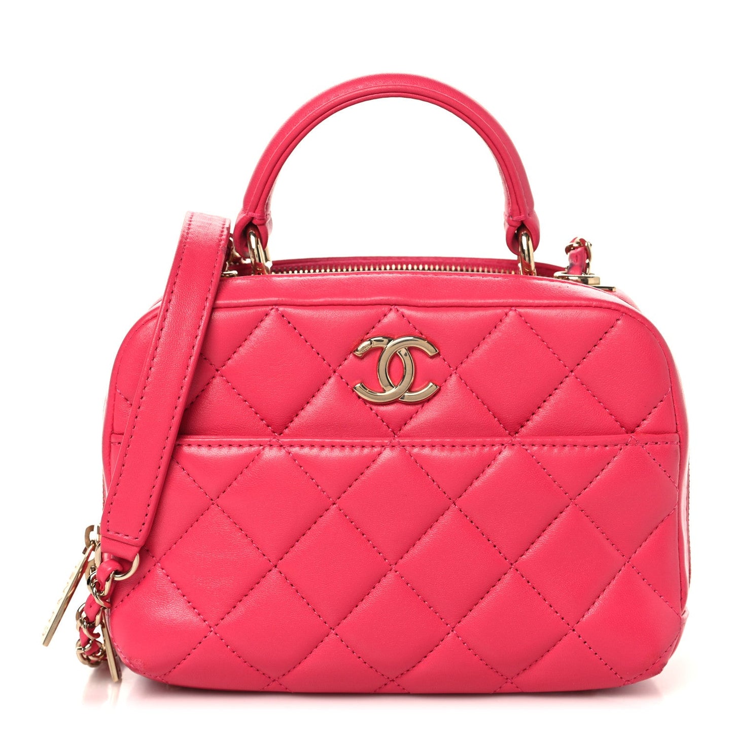Lambskin Quilted Small Trendy CC Bowling Bag Pink