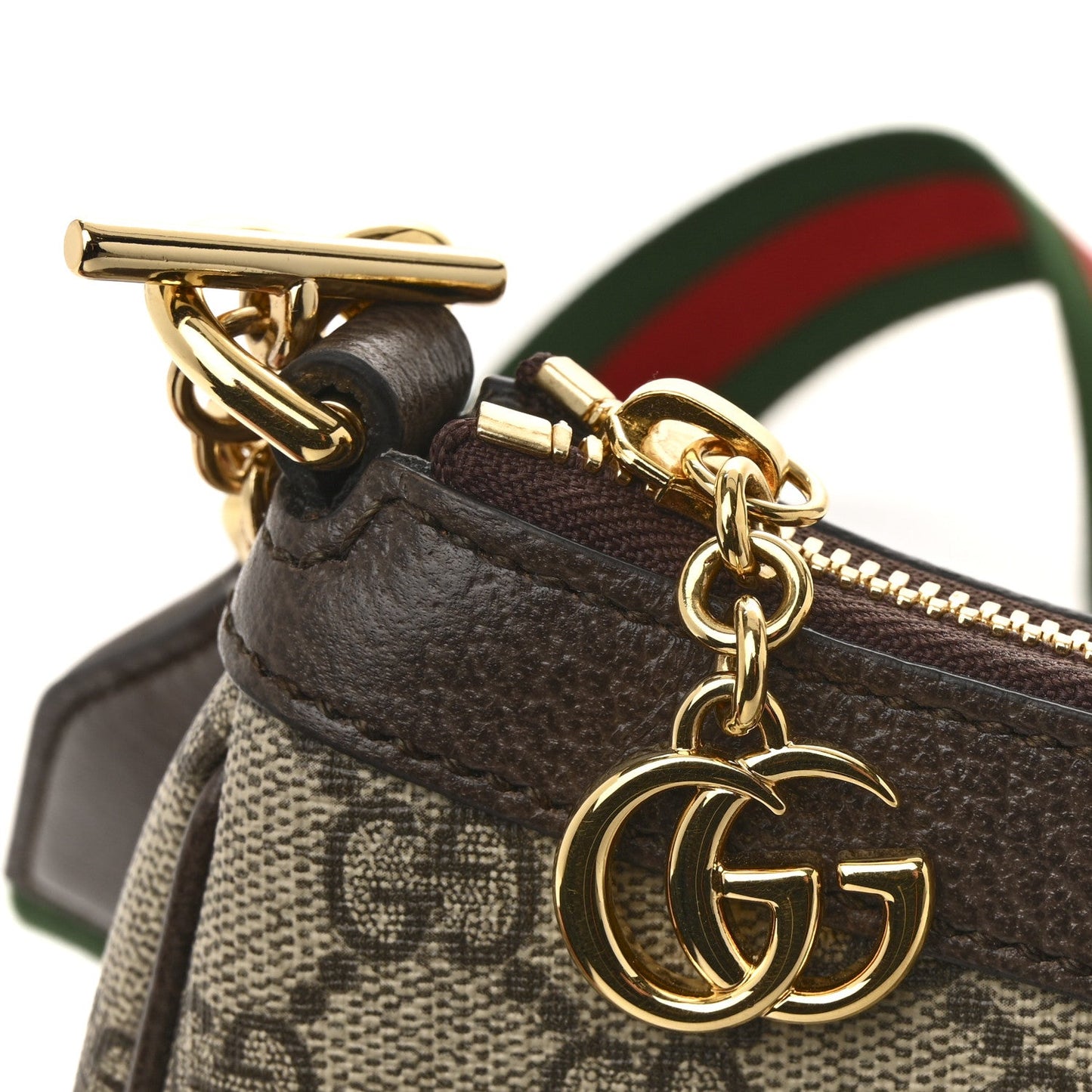GG Supreme Monogram Textured Dollar Calfskin Web Small Ophidia GG Handbag Beige Ebony New Acero
