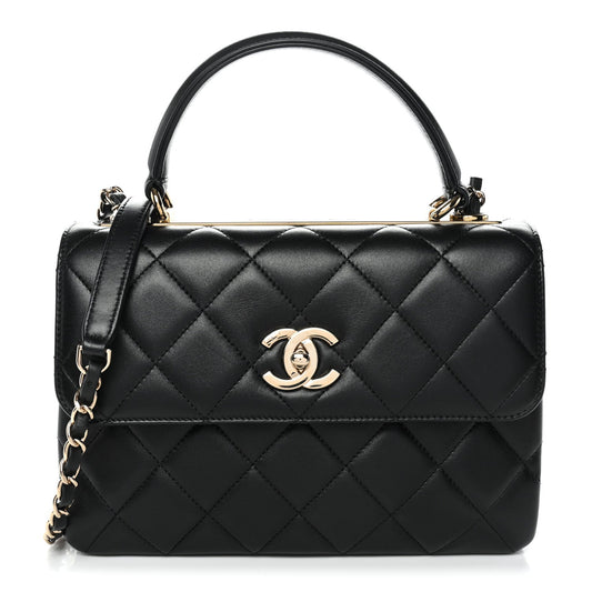 Lambskin Quilted Small Trendy CC Dual Handle Flap Bag Black