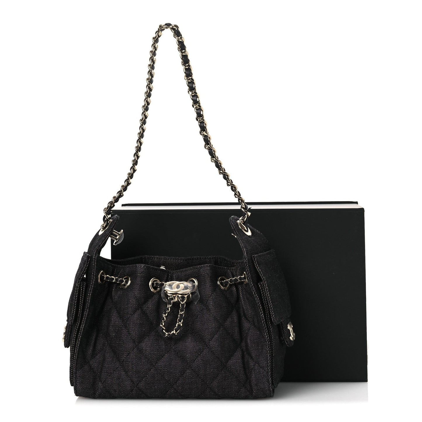 Denim Quilted Mini Chanel 25 Handbag Dark Blue