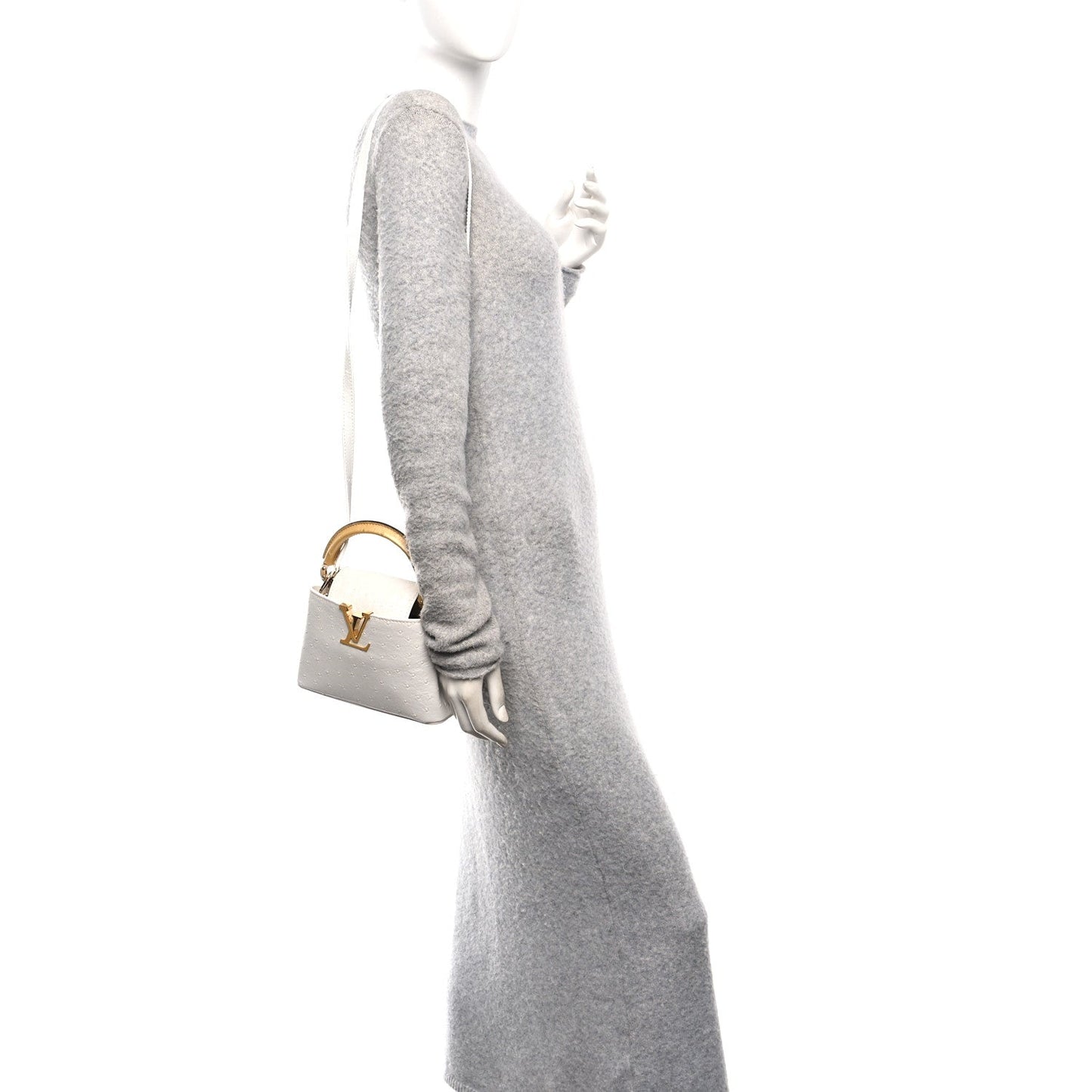 Iridescent Ostrich Capucines Mini White Gold