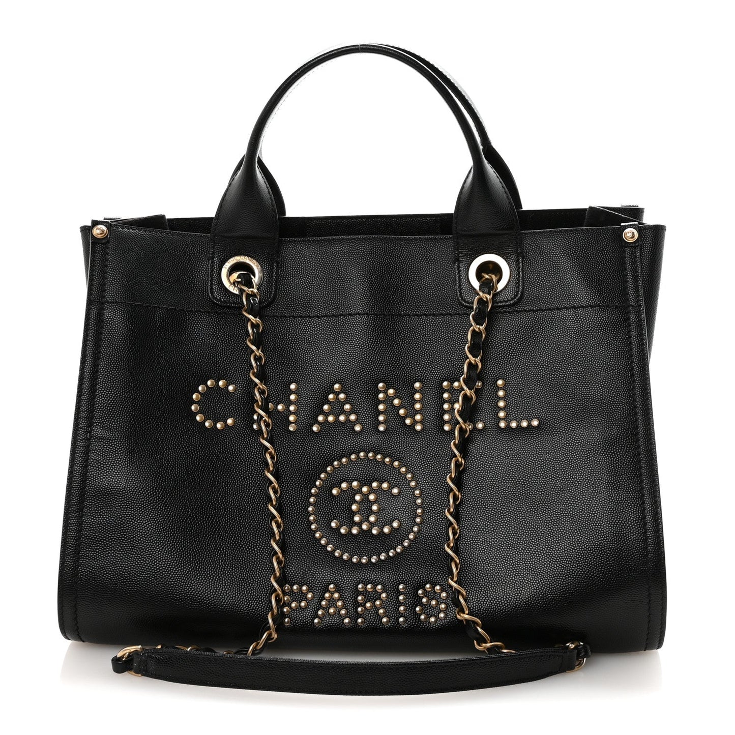 Caviar Small Studded Deauville Tote Black