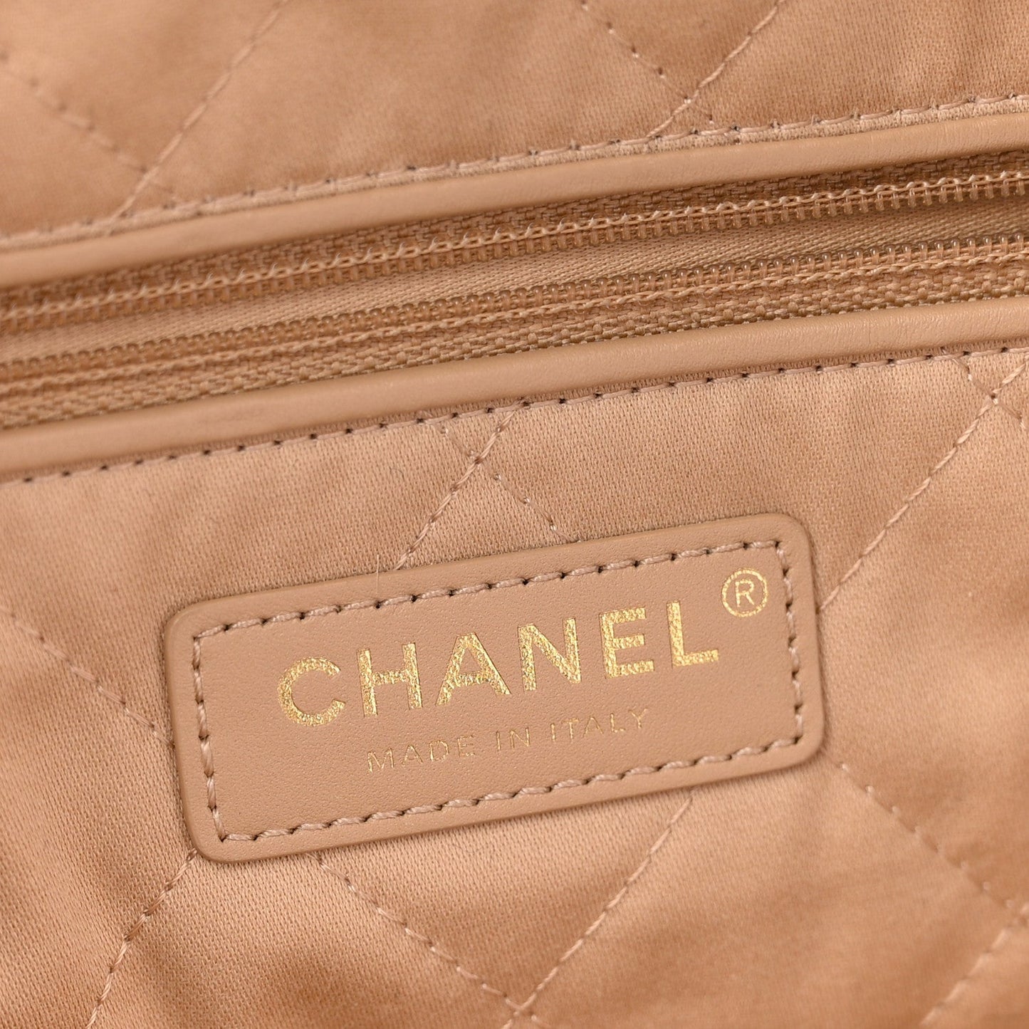Shiny Calfskin Quilted Chanel 22 Beige