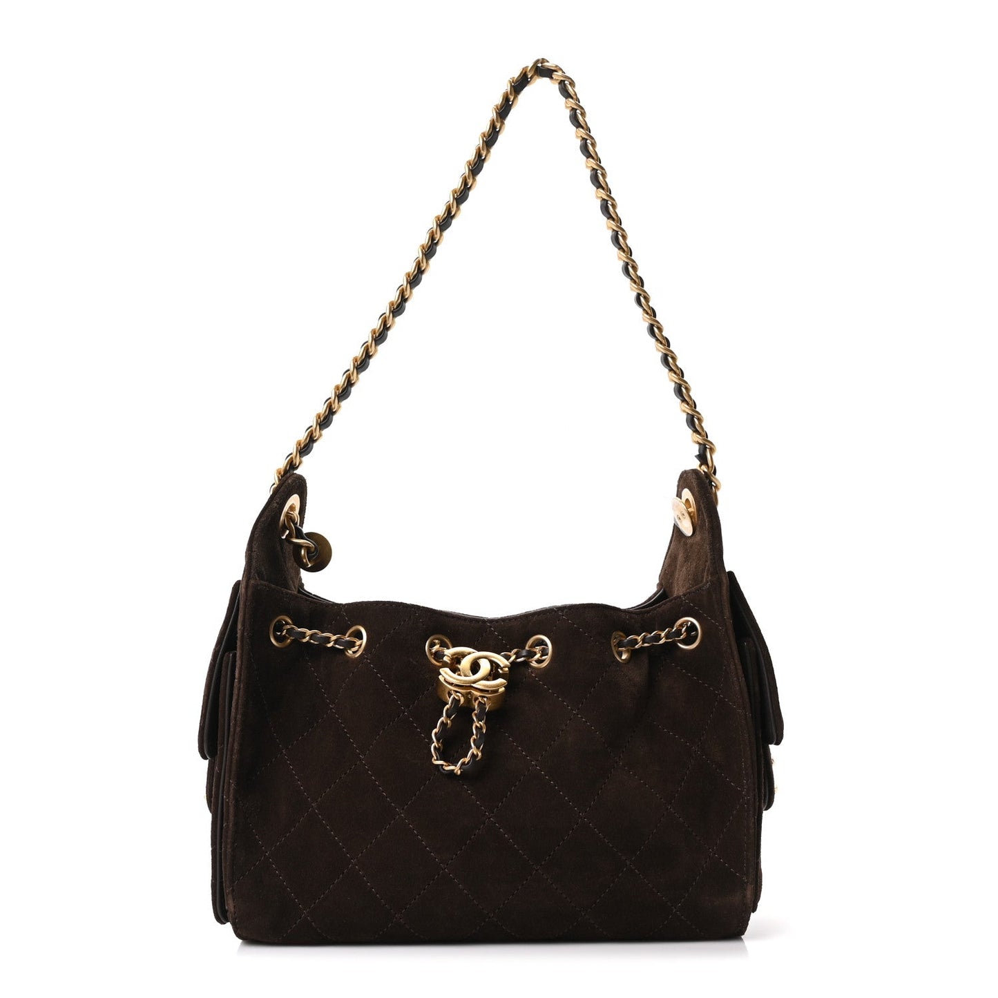 Suede Quilted Mini Chanel 25 Handbag Dark Brown