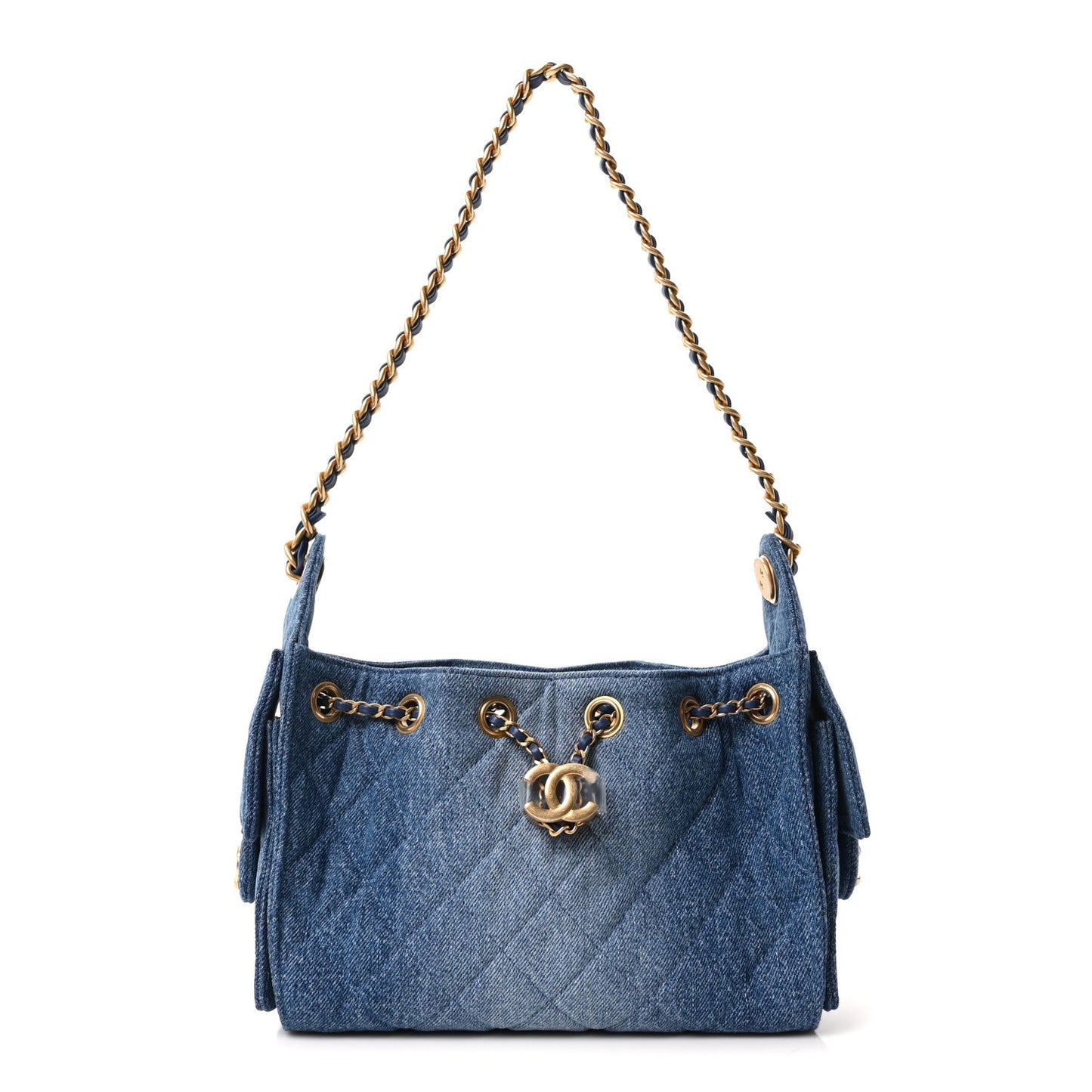 Washed Denim Quilted Mini Chanel 25 Handbag Blue