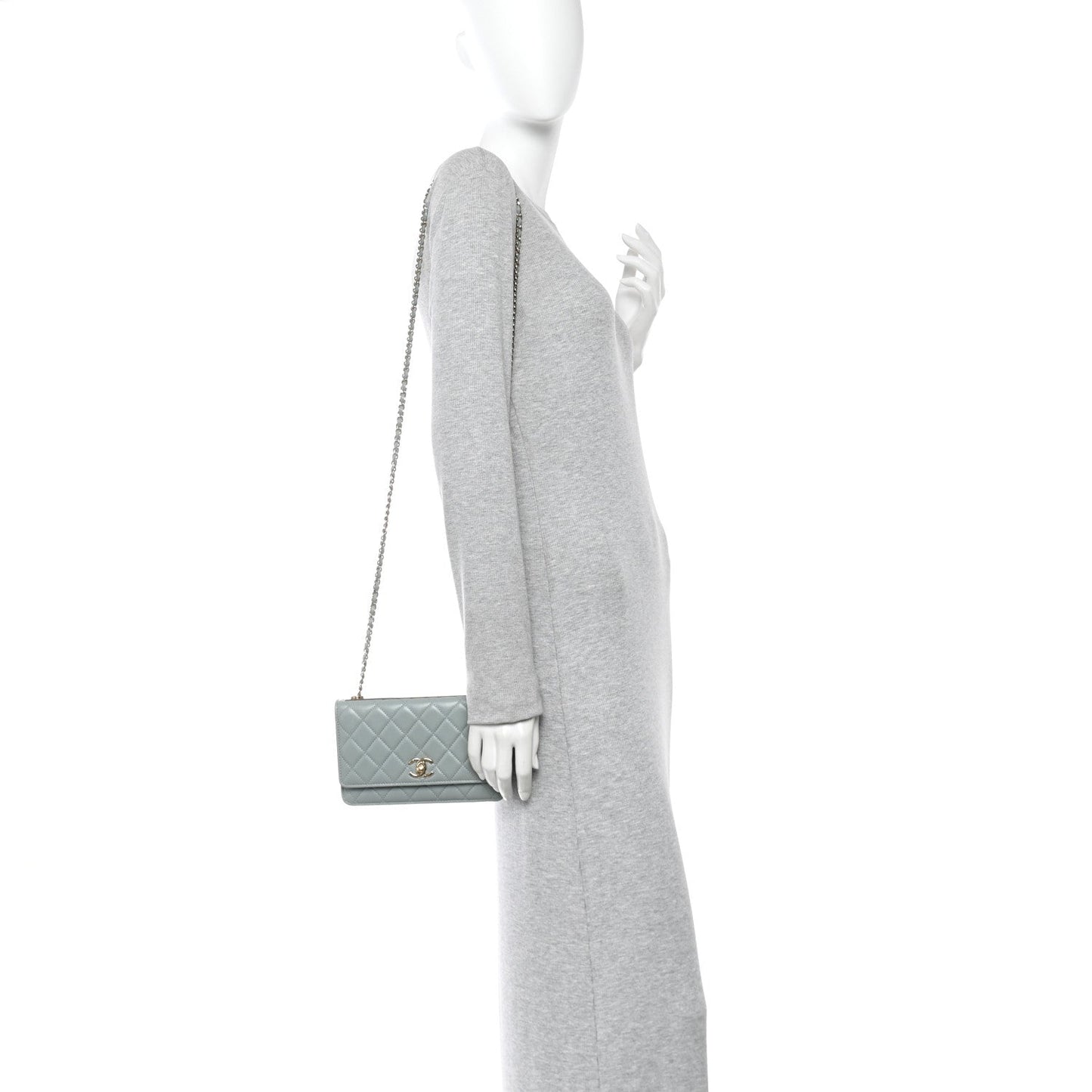 Lambskin Quilted Trendy CC Wallet On Chain WOC Grey