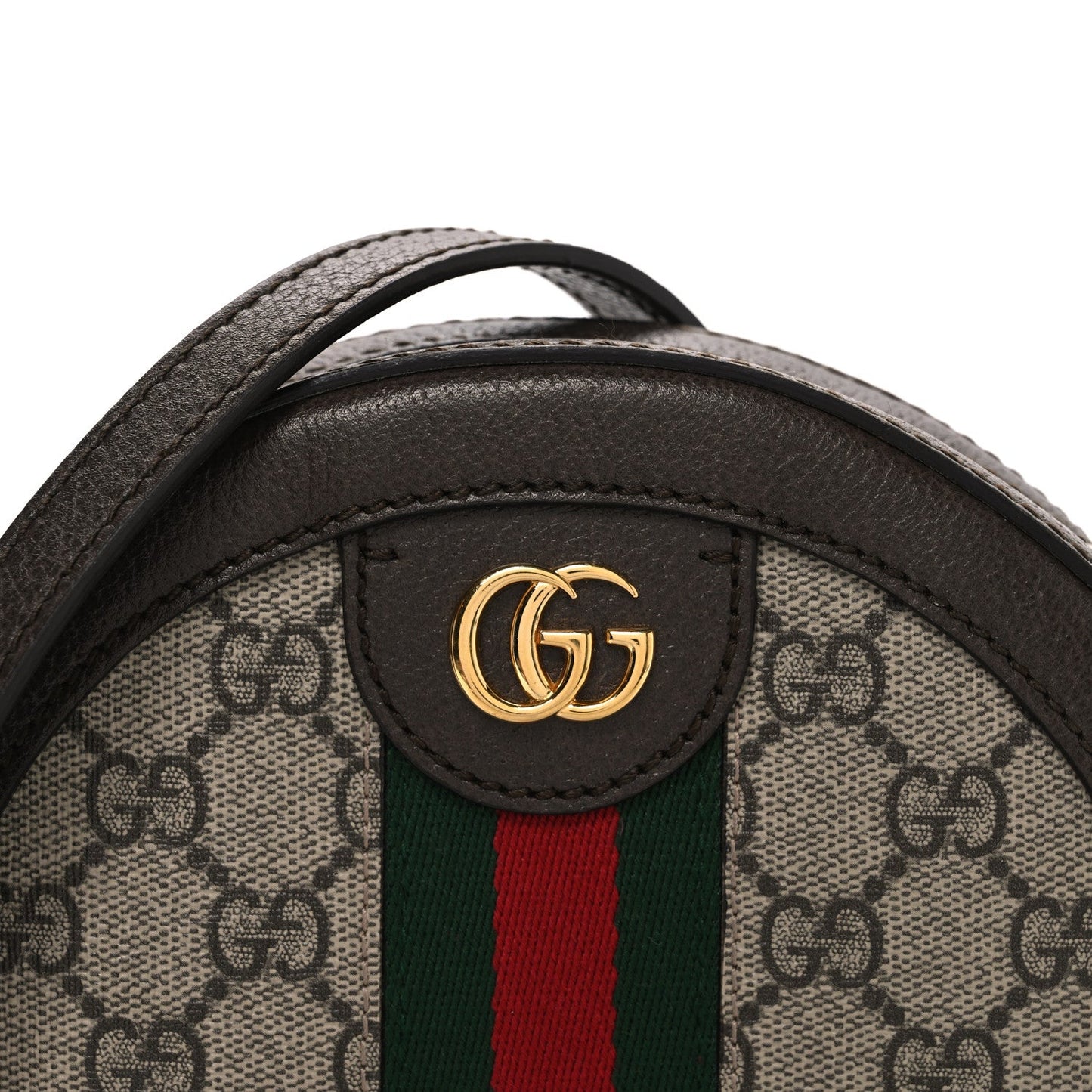 GG Supreme Monogram Web Mini Ophidia Round Shoulder Bag Brown