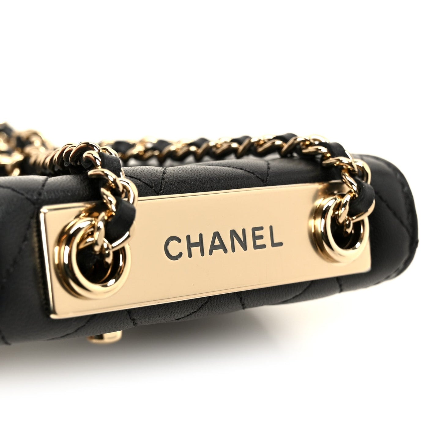 Lambskin Quilted Trendy CC Card Holder On Chain Black