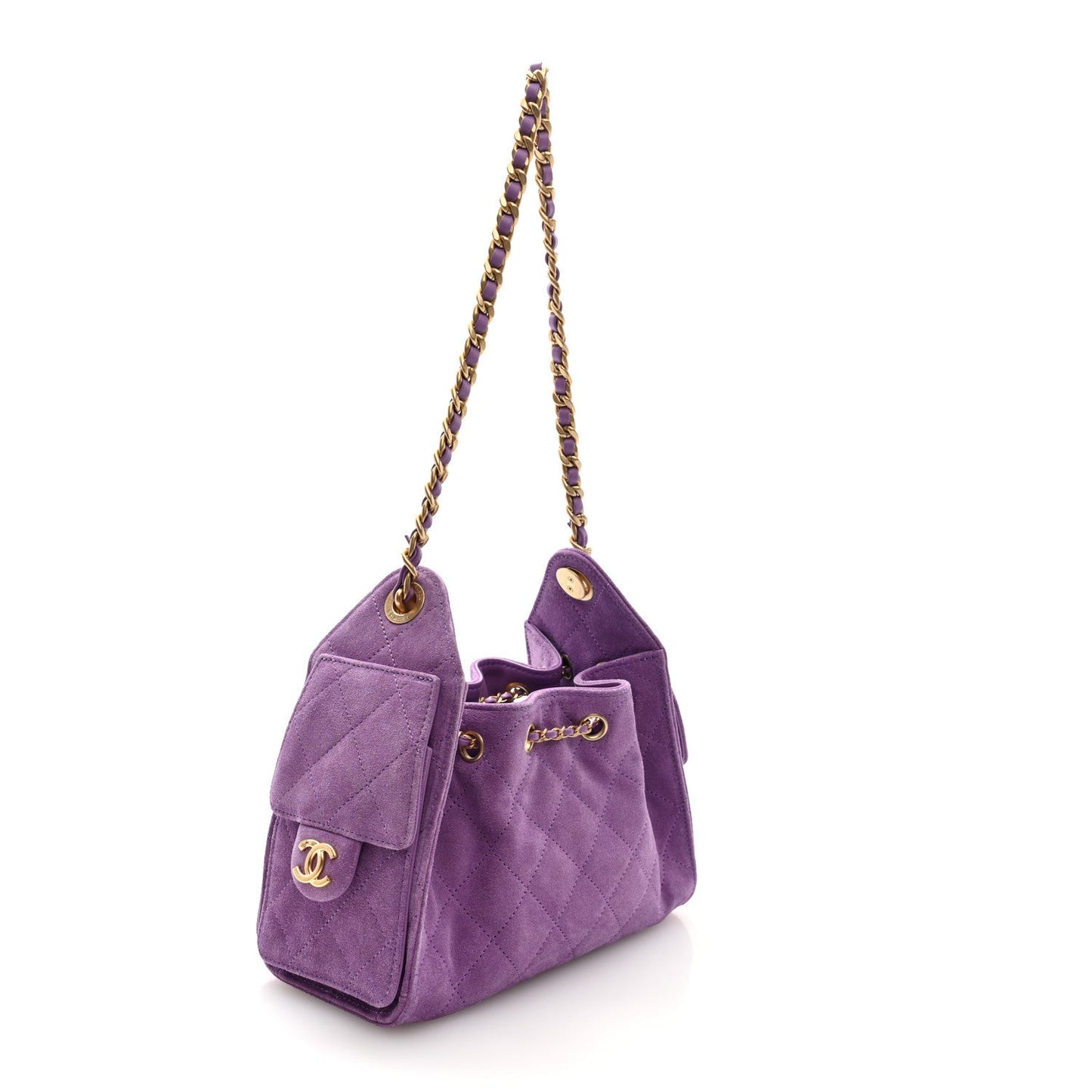 Suede Quilted Mini Chanel 25 Handbag Purple