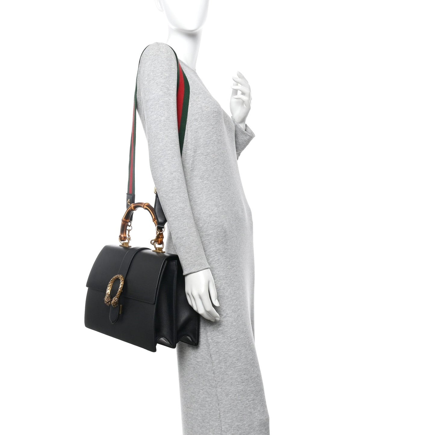 Moon Calfskin Web Large Dionysus Bamboo Top Handle Bag Black