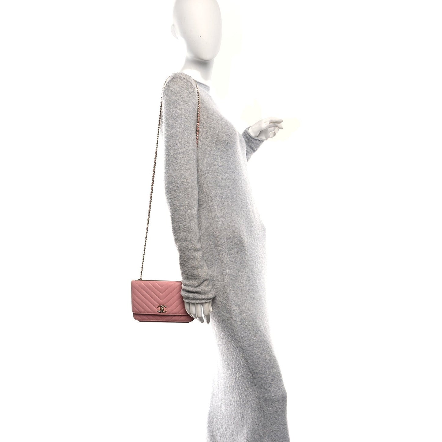 Lambskin Chevron Quilted Trendy CC Wallet On Chain WOC Pink