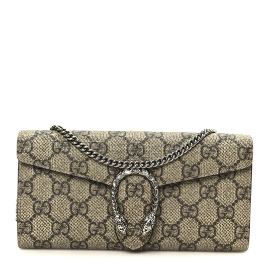 GG Supreme Monogram Dionysus Chain Clutch Wallet Beige Taupe