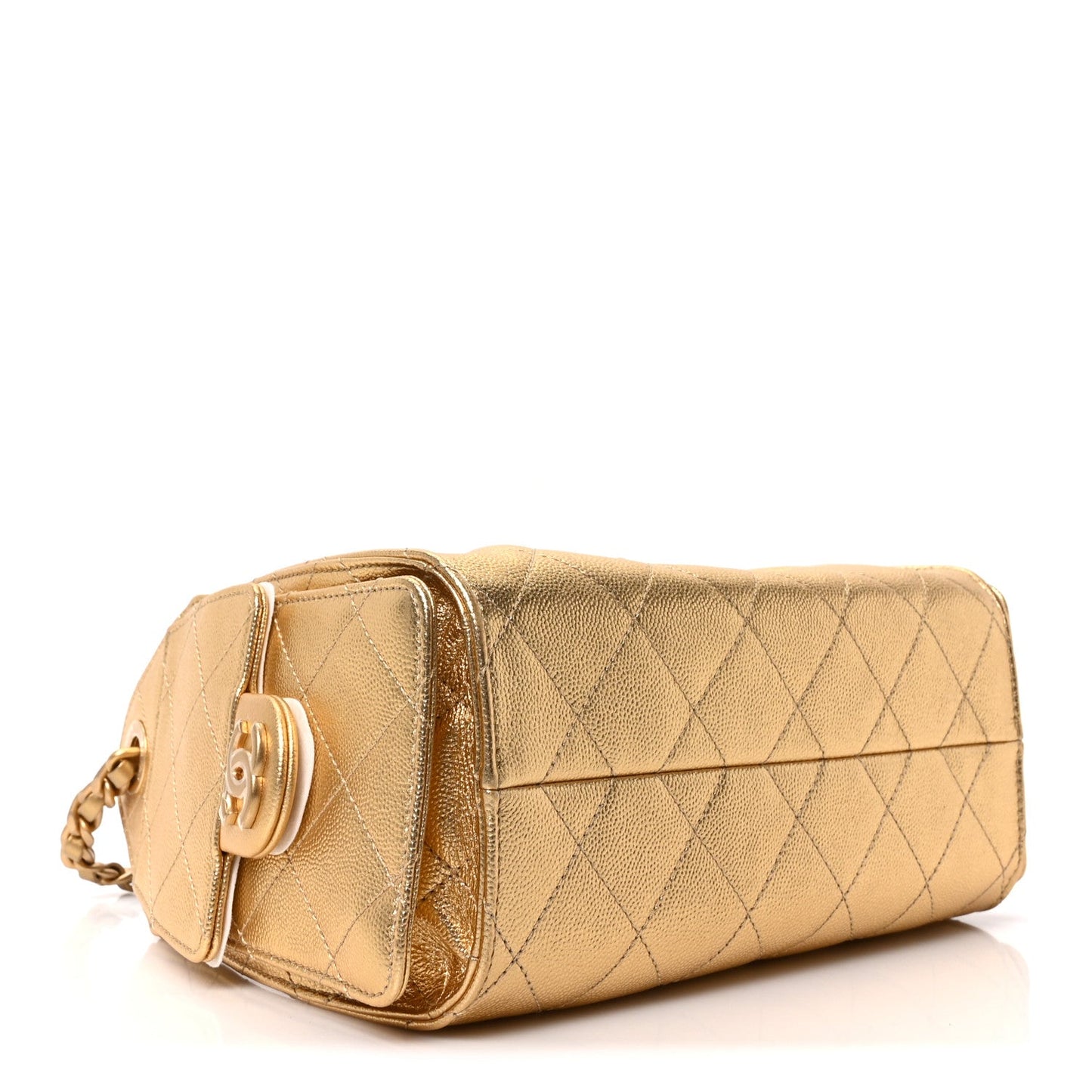 Metallic Caviar Quilted Mini Chanel 25 Handbag Gold