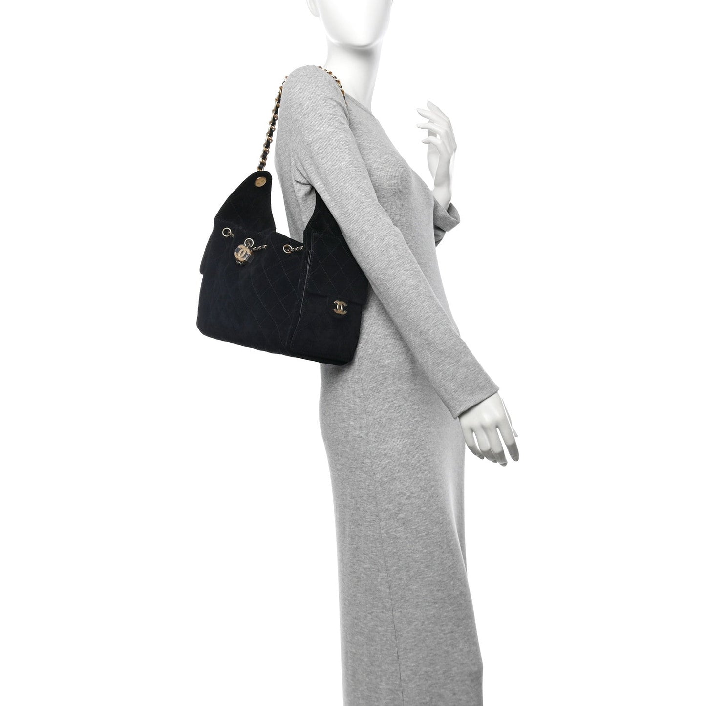 Suede Quilted Small Chanel 25 Handbag Black