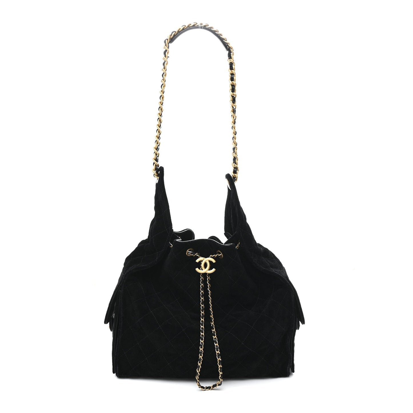 Suede Quilted Medium Chanel 25 Handbag Black