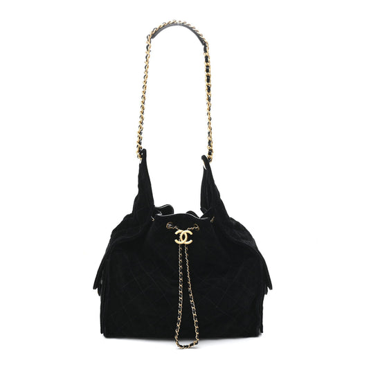 Suede Quilted Medium Chanel 25 Handbag Black