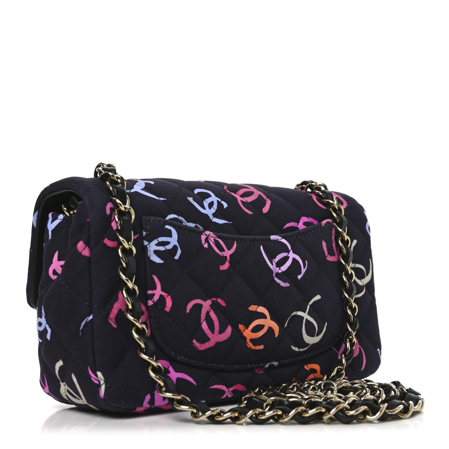 Printed Fabric Quilted Mini Rectangular Flap Black Pink Blue Yellow Orange