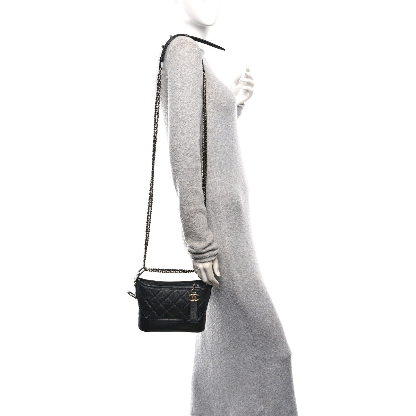 Patent Goatskin Quilted Small Gabrielle Hobo Black
