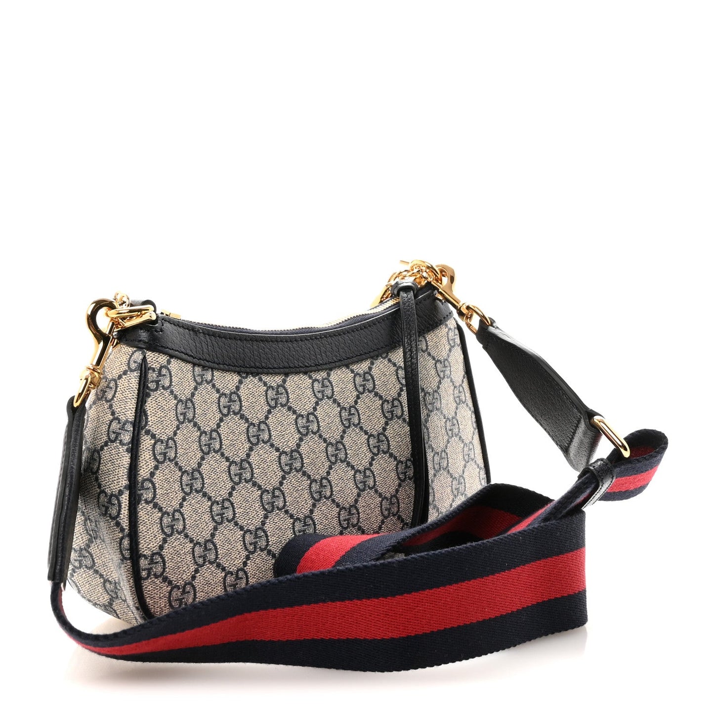 GG Supreme Monogram Textured Dollar Calfskin Web Small Ophidia GG Handbag Beige Blue