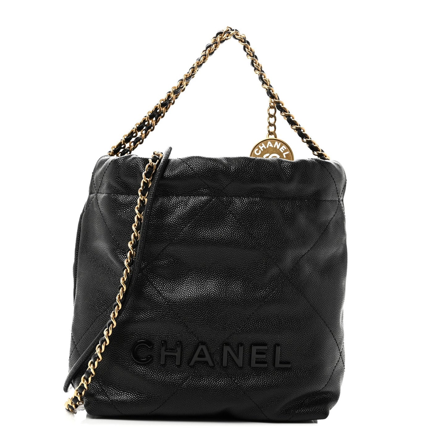 Shiny Caviar Quilted Monochrome Mini Chanel 22 Black