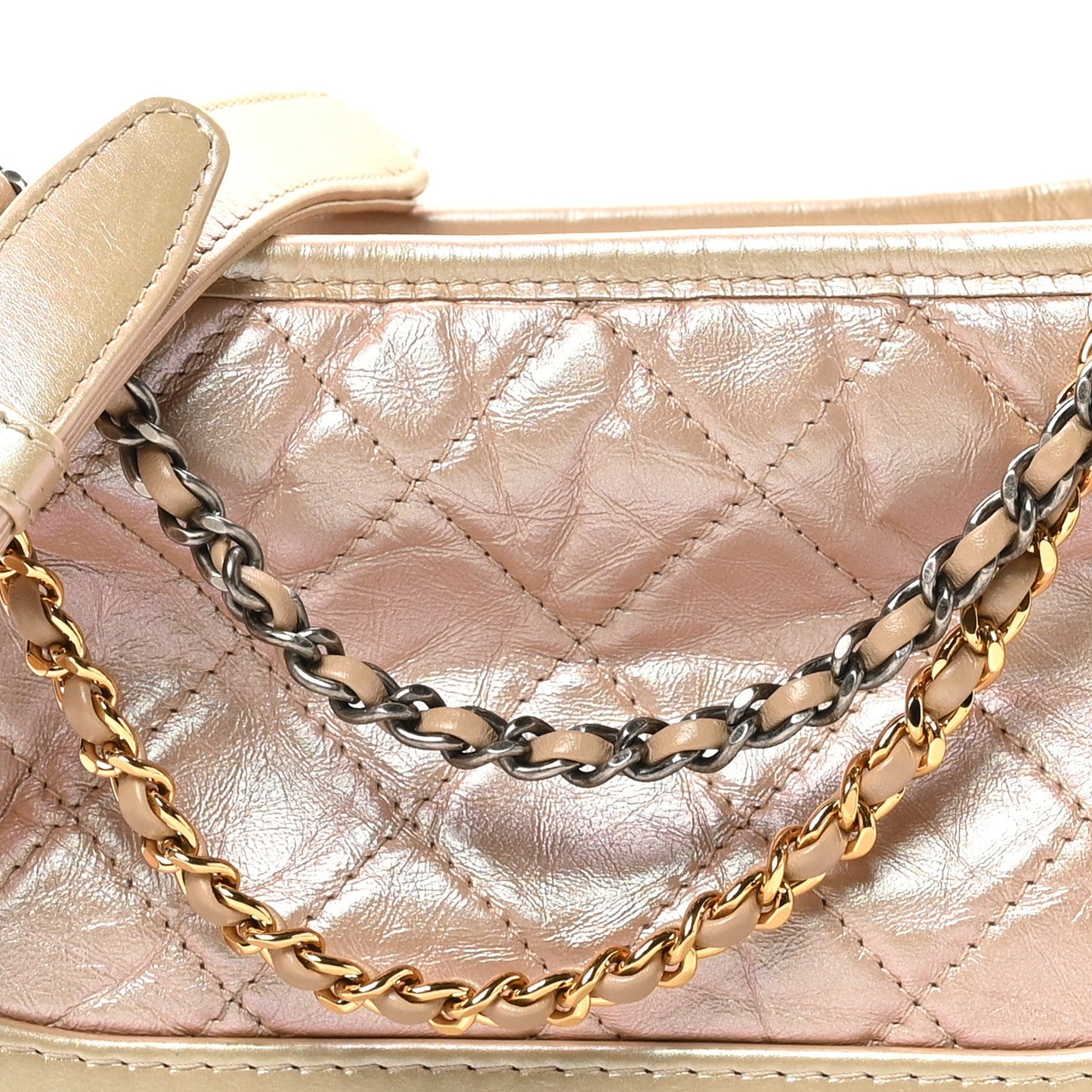 Iridescent Aged Calfskin Quilted Small Gabrielle Hobo Light Pink