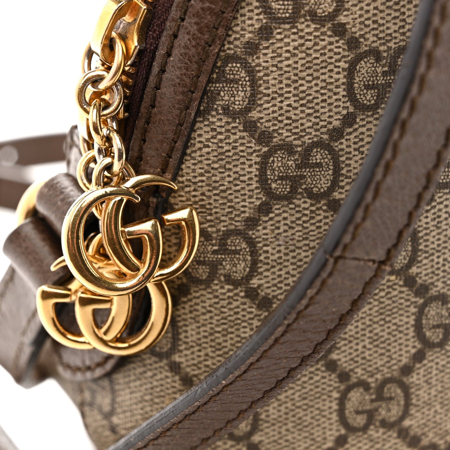 GG Supreme Monogram Textured Dollar Calfskin Web Small Ophidia Dome Shoulder Bag Beige Ebony New Acero